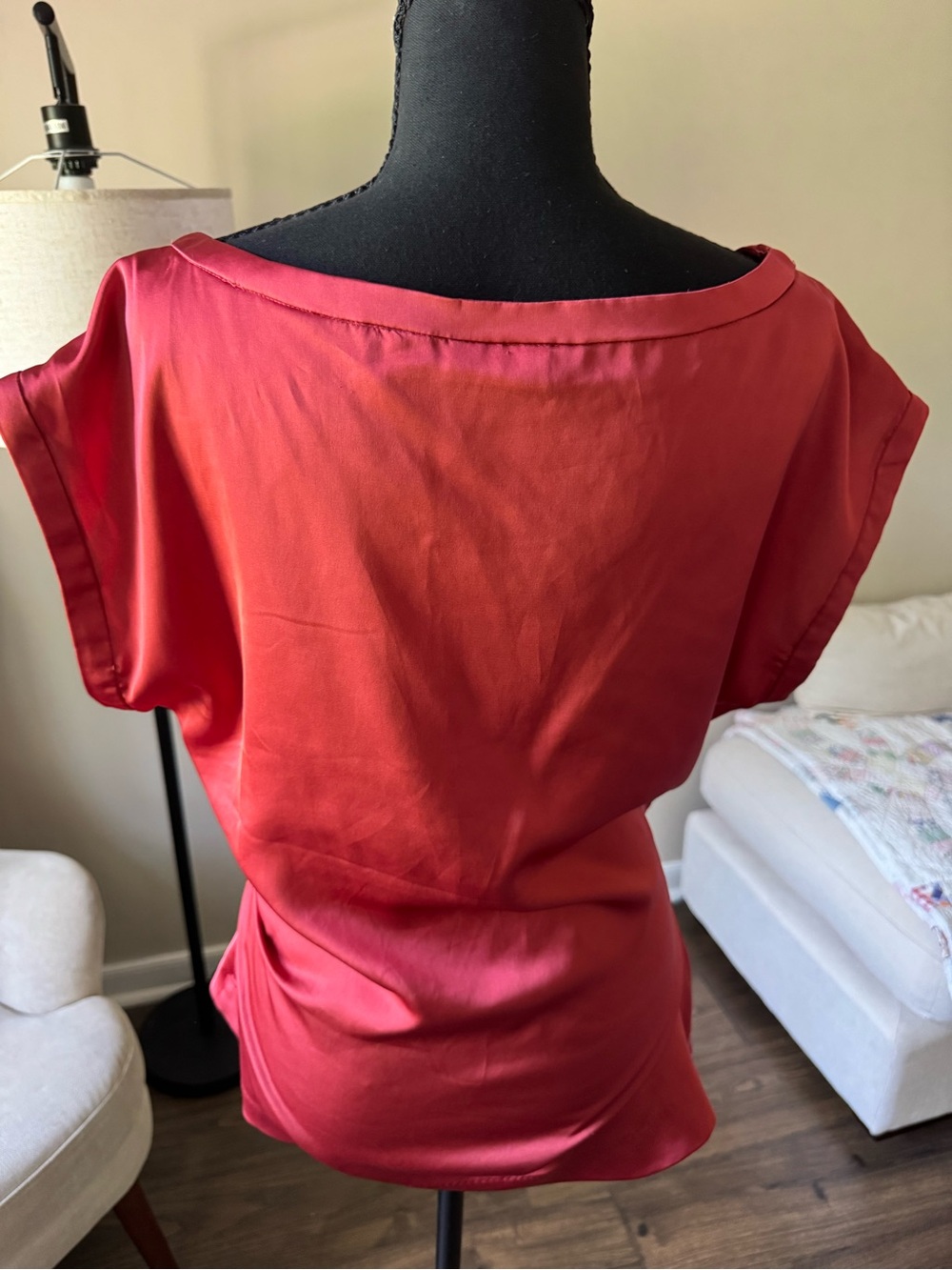 Coral Satin Tie-Waist Women's Top - Picture 2 of 4